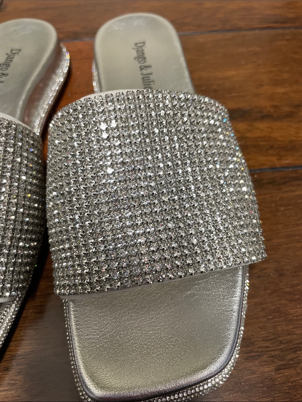 Silver Rhinestone Slide Sandals - Picture 2 of 5